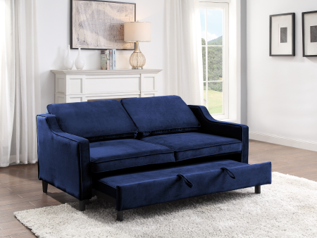 Adelia Navy  Velvet Convertible Studio Sofa with Pull-out Bed For Sale