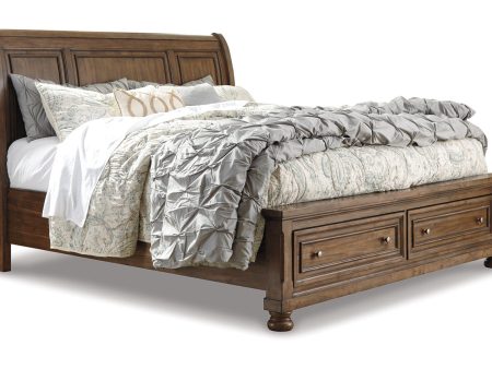 Flynnter Medium Brown King Sleigh Bed with 2 Storage Drawers Online now