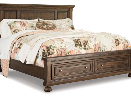 Flynnter Medium Brown King Panel Bed with 2 Storage Drawers Online