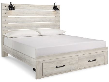 Cambeck Whitewash King Panel Bed with 2 Storage Drawers Discount