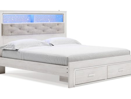 Altyra White King Upholstered Platform Bookcase Bed with Storage Cheap