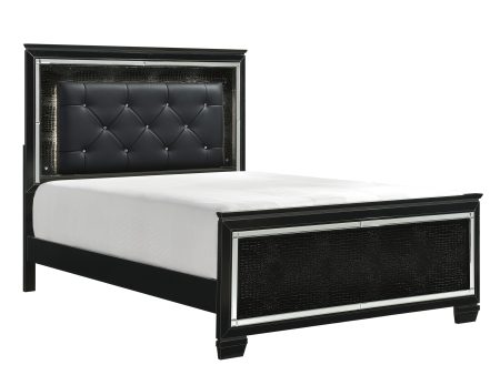 Allura Black King LED Upholstered Panel Bed Discount