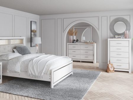 Altyra White LED Bookcase Upholstered Panel Bedroom Set Supply