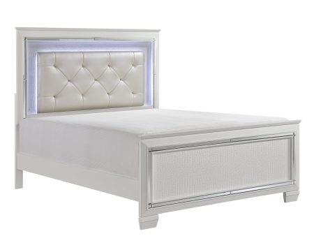 Allura White King LED Upholstered Panel Bed For Cheap