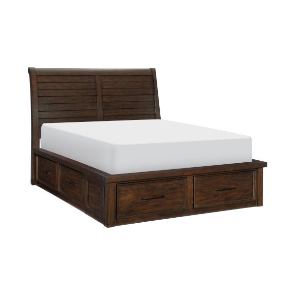 Logandale Brown King Sleigh Storage Platform Bed Cheap