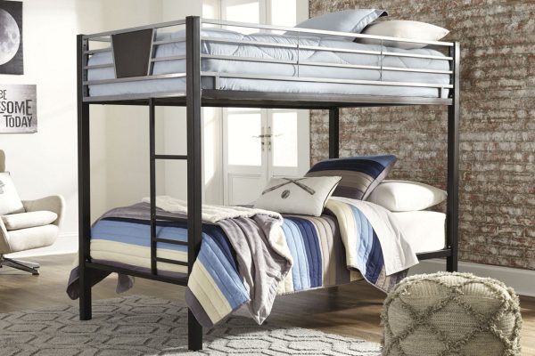 Dinsmore Black Gray Twin over Twin Bunk Bed with Ladder Supply