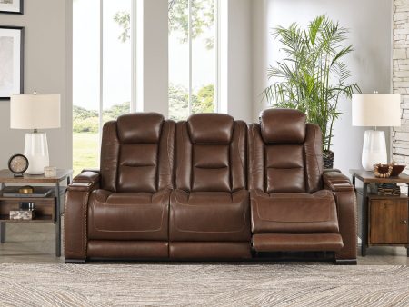 The Man-Den Mahogany Power Reclining Sofa on Sale