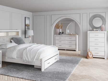 Altyra White LED Bookcase Upholstered Footboard Storage Platform Bedroom Set Online Hot Sale