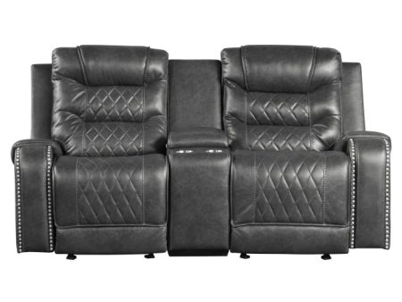 Putnam Gray Reclining Loveseat With Console For Sale