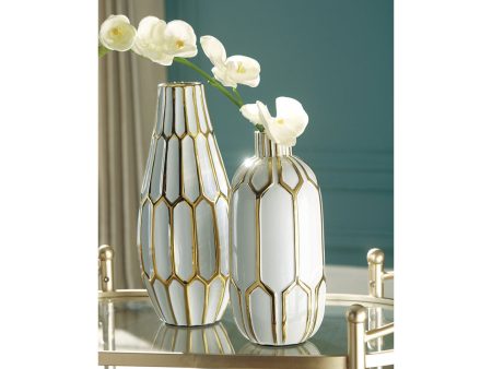 Mohsen Gold Finish White Vase Online Hot Sale