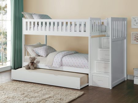 Galen White Twin Twin Step Bunk Bed with Twin Trundle Sale