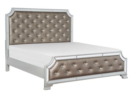 Avondale Silver Queen Mirrored Upholstered Panel Bed on Sale