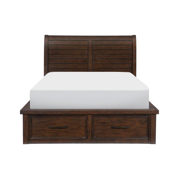 Logandale Brown King Sleigh Storage Platform Bed Cheap