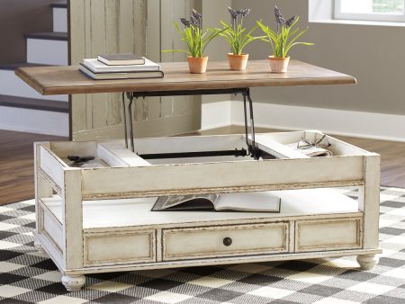 Realyn White Brown Coffee Table with Lift Top Cheap