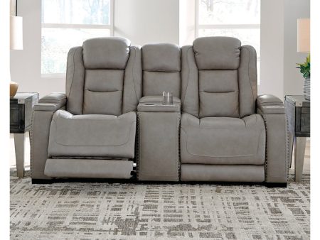 The Man-Den Gray Power Reclining Loveseat with Console on Sale