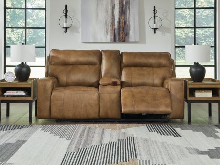 Game Plan Caramel Power Reclining Loveseat For Cheap