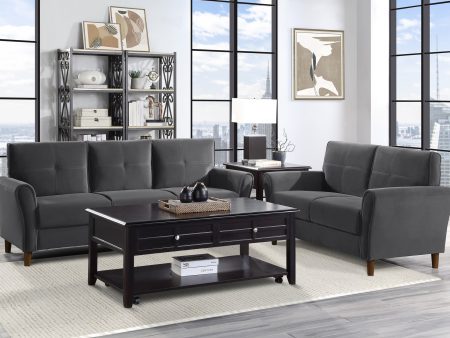 Dunleith Charcoal Gray Velvet Living Room Set For Sale