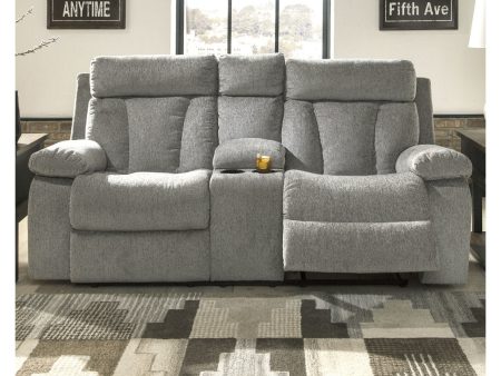 Mitchiner Fog Reclining Loveseat with Console Hot on Sale