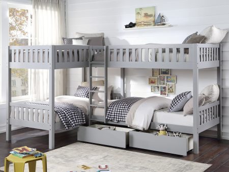 Orion Gray Twin Corner Bunk Bed with Storage Boxes For Discount