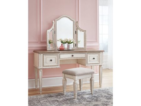 Realyn Two-tone Vanity and Mirror with Stool Online now